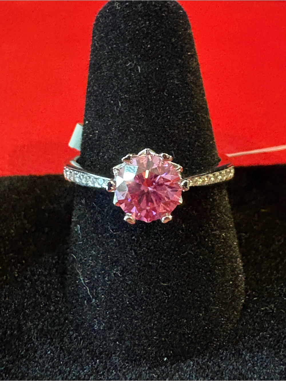 1.0CT Pink Moissanite White Gold Over Sterling Silver Ring Size 7 - Picture 8 of 8